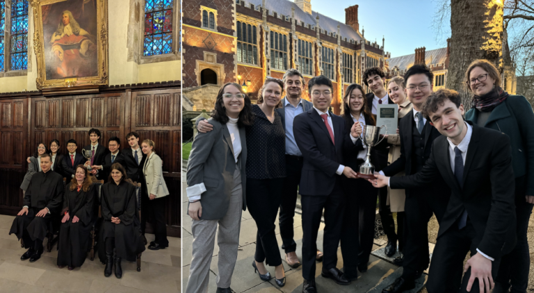 UCL Laws students and staff holding the Jessup Moot Court Competition trophy