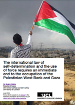 Cover of the policy brief for The international law of self-determination and the use of force requires an immediate end to the occupation of the Palestinian West Bank and Gaza