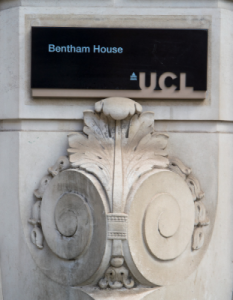 A sign showing the front entrance to Bentham House