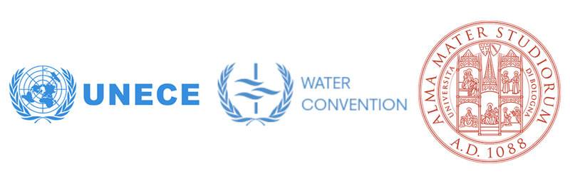 Logos for University of Bologna, UNECE water convention