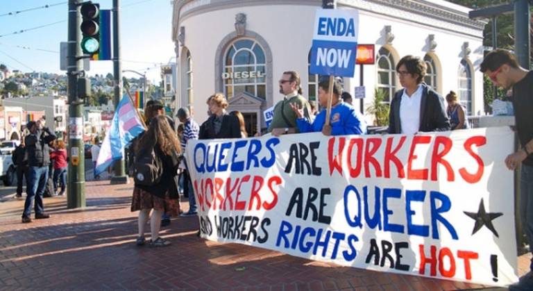 Protesters on a queer workers rights march