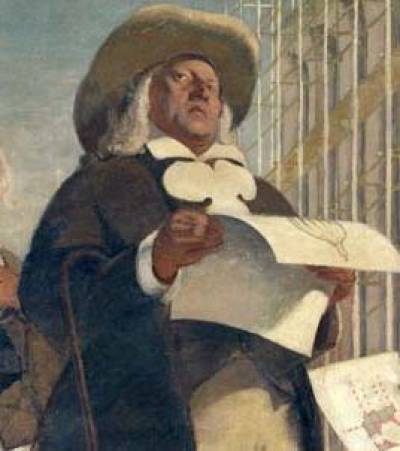 The Four Founders of UCL (detail showing Jeremy Bentham), a mural painted by Henry Tonks, 1923