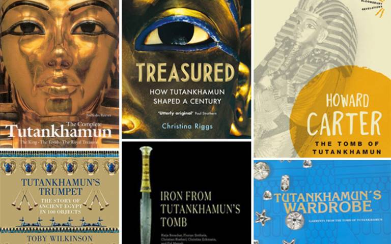 Montage of book covers, all on the subject of TutanKhamun