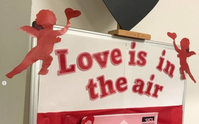 Library internal wall with 'Love is in the air' feedback board