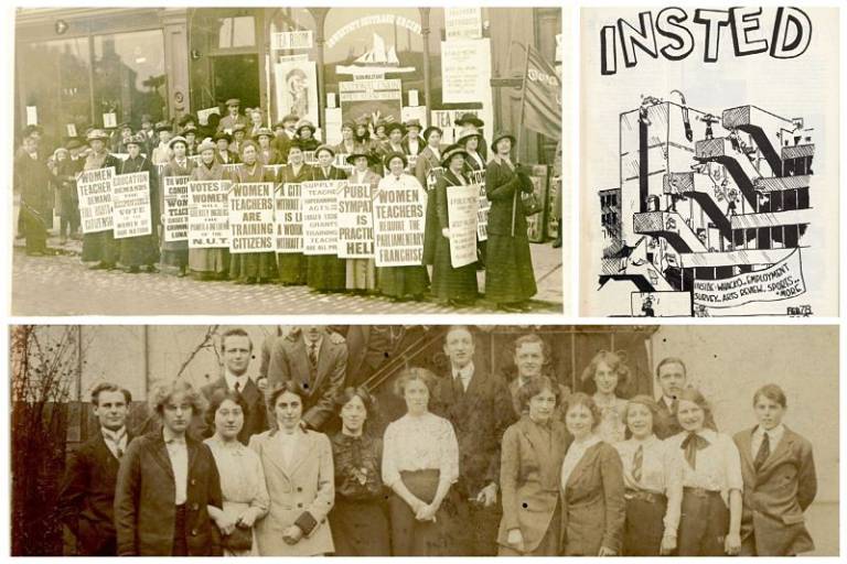 Collage of three black and white images from the Institute of Education archives
