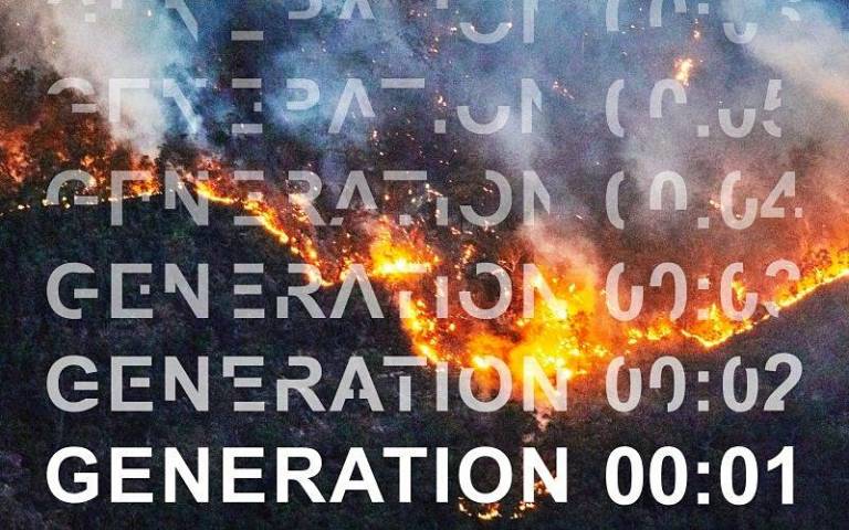 Forest fires with UCL's Generation 00:01 branding overlay