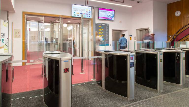 UCL Science Library entry gates, 2018