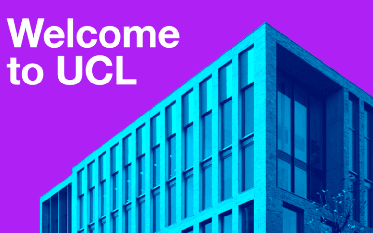 Welcome to UCL message alongside photo of UCL Student Centre