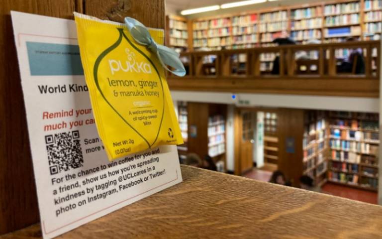 Leaflet on library desk promoting a competition as part of World Kindness Day