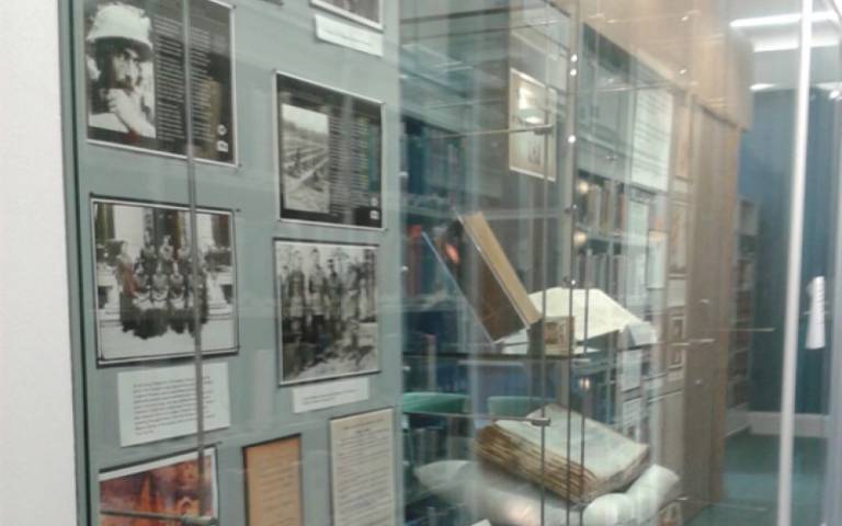 Display cabinet in Queen Square Library, featured in the Library Newsletter