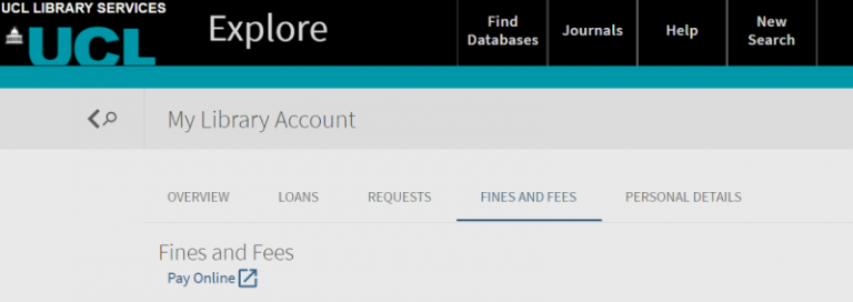 A screenshot highlighting the Fines and Fees tab.