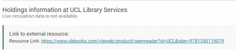 Screenshot of JISC Library Hub Discover, showing a link to external resource