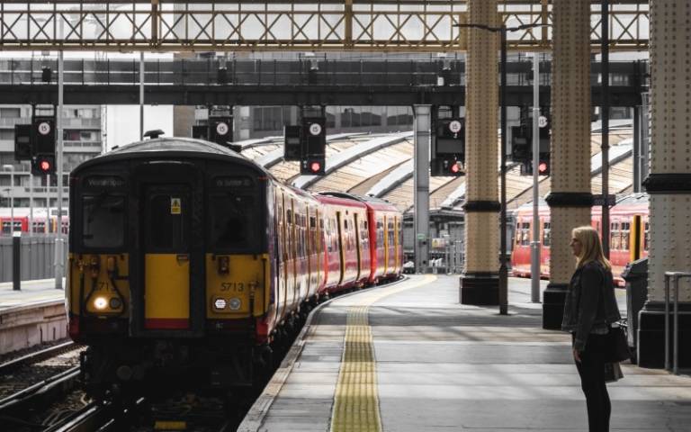 Train arriving at a platform in Waterloo station