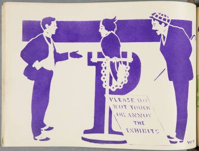 Illustration for the letter P in the satirical book 'An anti-suffrage alphabet' by Laurence Housman. Shelfmark: LAURENCE HOUSMAN COLLECTION 347