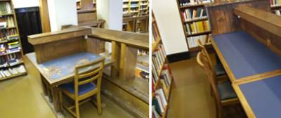 Main Library desks before and after refurbishment