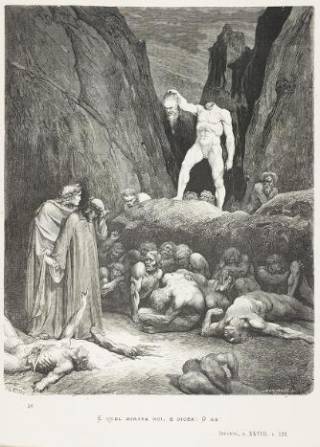 Dante Alighieri's 'The vision of Hell', illustrated with the designs of Gustave Doré. Shelfmark: DANTE FOLIOS DD 95 DOR (1)
