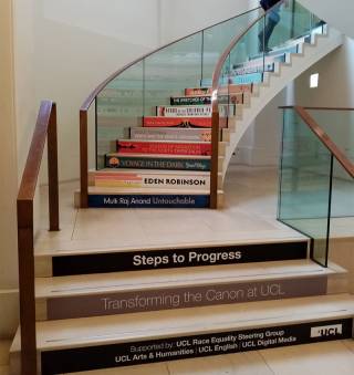 Photo of Steps to Progress exhibit in UCL Main Library
