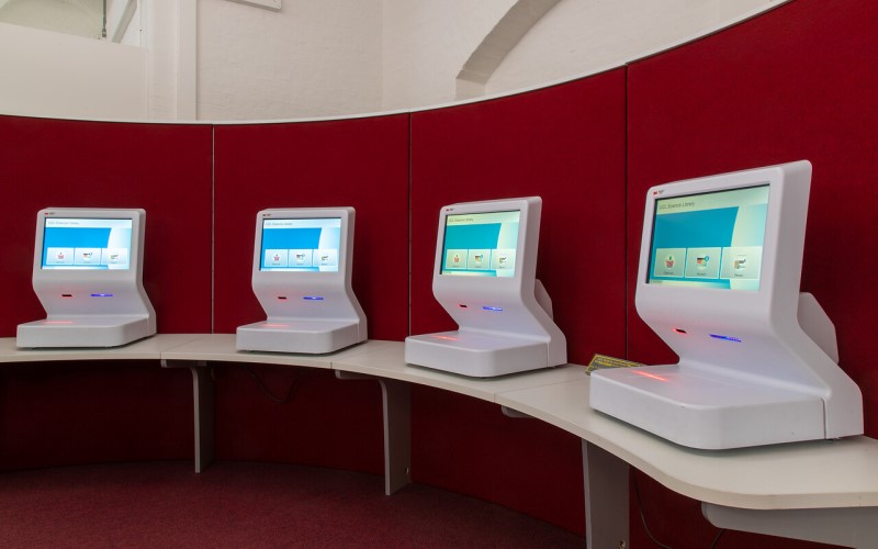 Self-service machines inside the Science Library