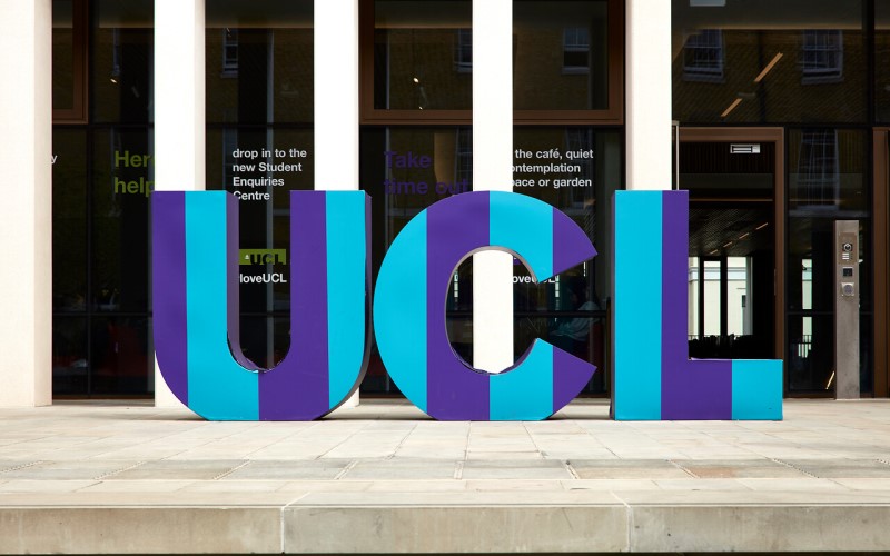 UCL letters art sculpture outside the UCL Student Centre