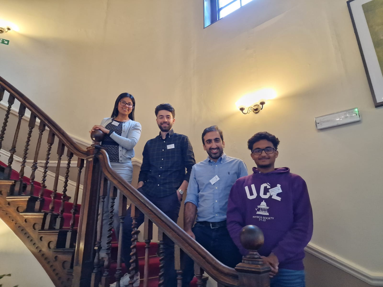 FABILIS group with Dr Perez Martinez, Alexander Storey, Aydin Sabouri and Shaun Boodram in a staircase in Cosener's house