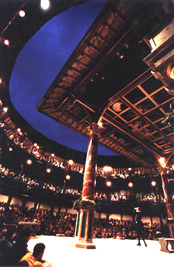 Stage performance inside Globe Theatre