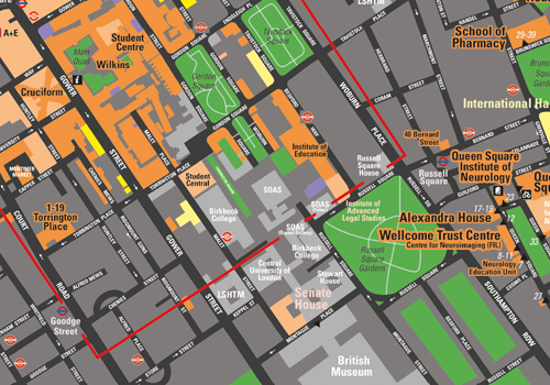 Cropped map of UCL in central London