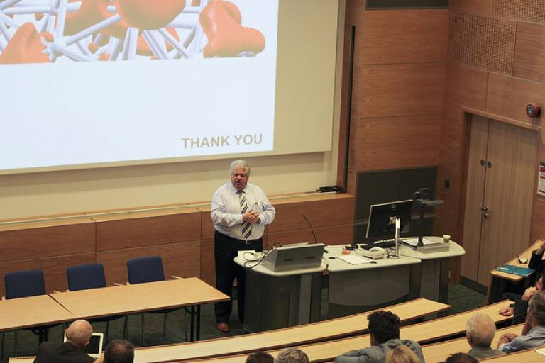 Prof. David Price, UCL Vice-Provost for Research, makes some promising closing remarks at the anniversary event presentation session