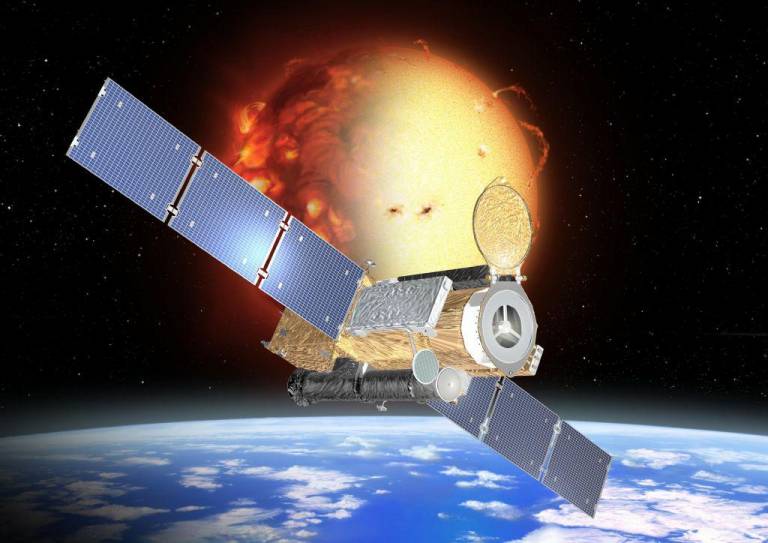 Image of the Hinode spacecraft. Major UCL collaborations with the Japanese have been building and operating instruments on spacecraft studying the Sun - and then the science that follows.