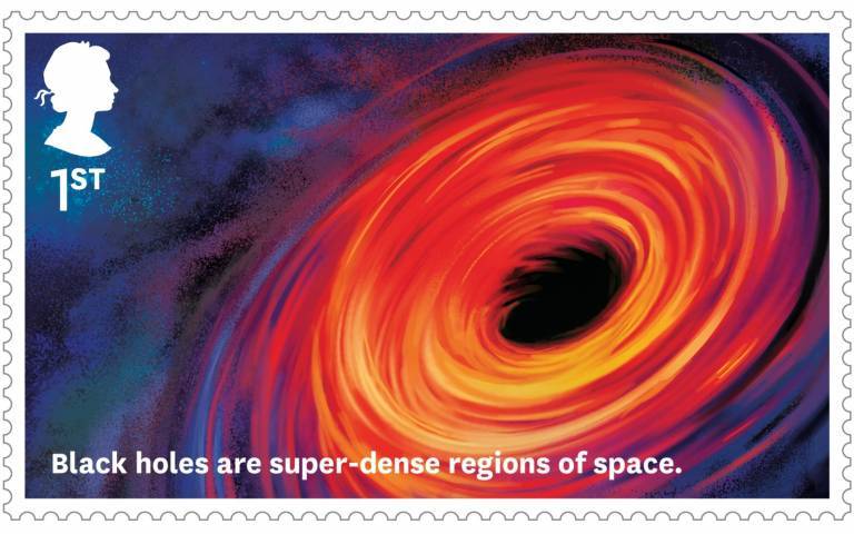 The stamp, featuring an image of a black hole
