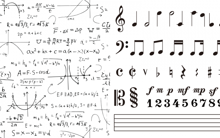 Image showing mathematical and musical notation
