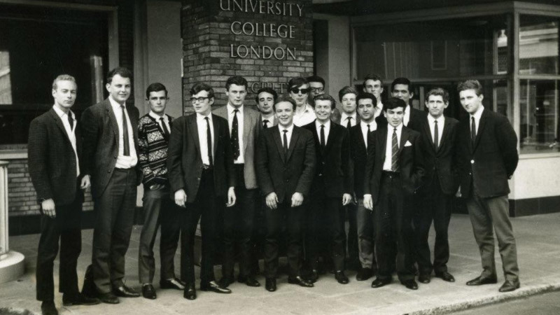 black and white photo of past students