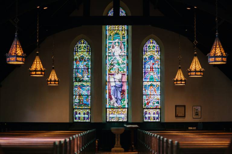 stained glass windows inside a place of worship