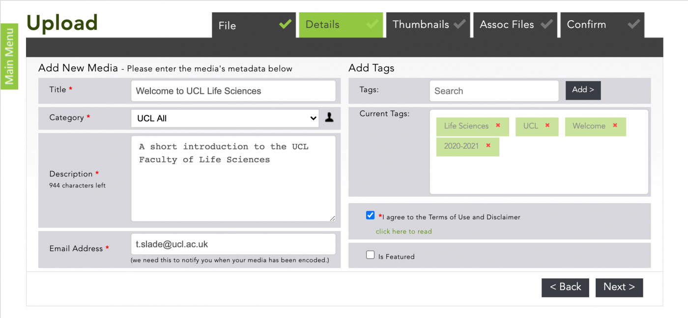 Screenshot of the Details panel showing example text