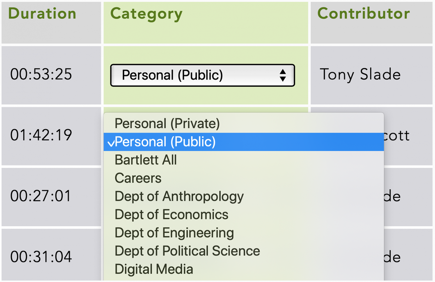 Screenshot showing how to change category to Personal Public