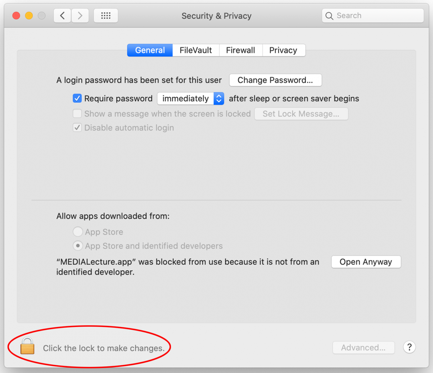 Security Lock screenshot on a Mac