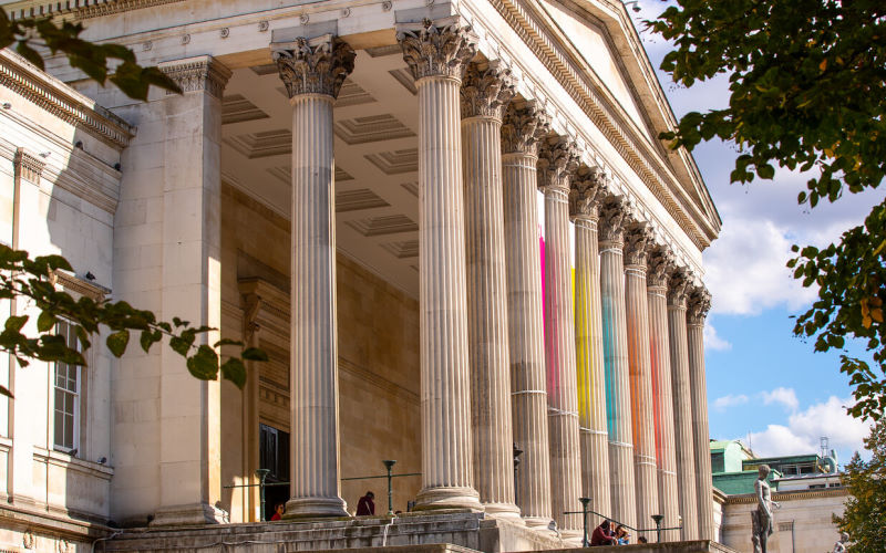A side view of the UCL Portico building