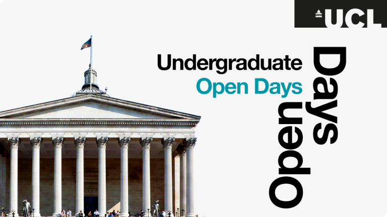 Graphic of UCL Portico with Open Day branding