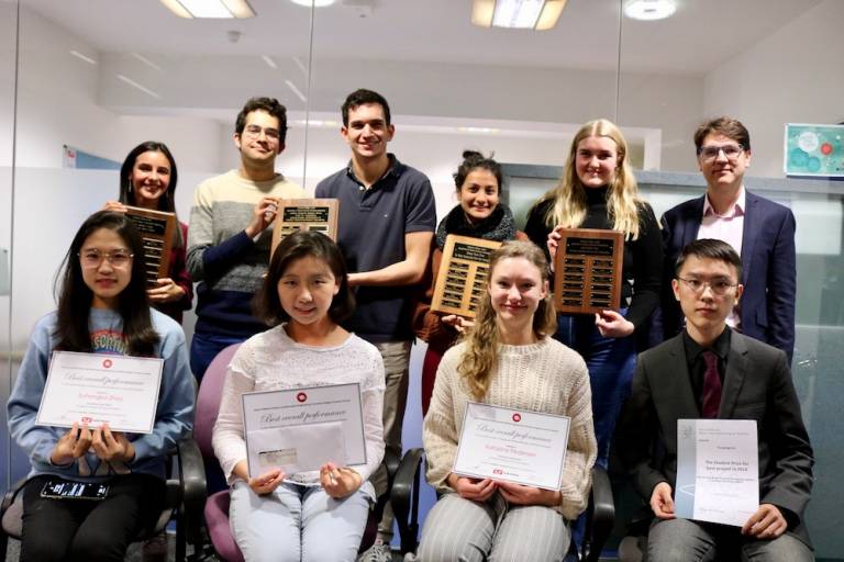 Winners of the Departmental Student Awards 2019 with Prof Dean Barratt