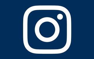 White instagram logo on blue background