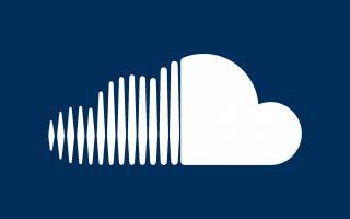 White Soundcloud logo on blue background