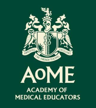 Logo for the Academy of Medical Educators. Insignia reads: 'Improving care through teaching excellence'.