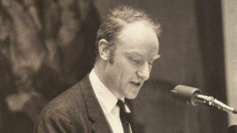 Former student Francis Crick gives a lecture