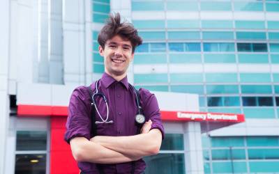 MBBS student George stood in front of UCL Hospital