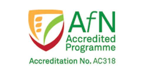 AfN accreditated programme logo from the Association for Nutrition. Number AC318