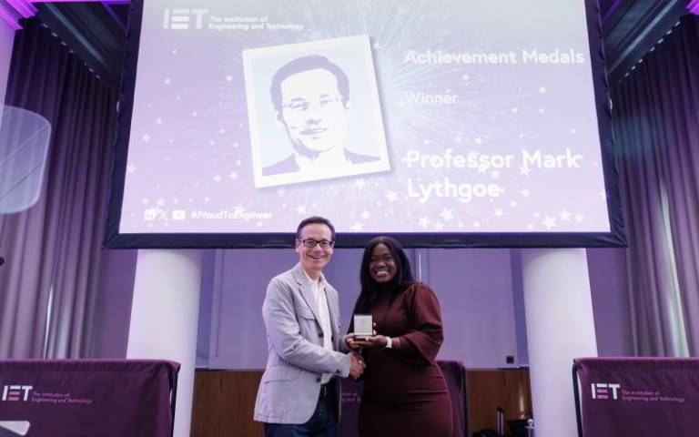 Mark accepting Medal at the Institute of Engineering and Technology (IET) Award Ceremony 