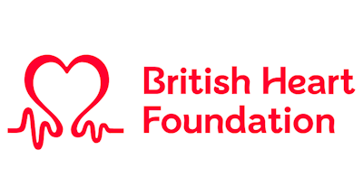 Logo for the British Heart Foundation (Red heart and organisation name)