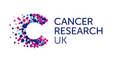 Logo for Cancer Research UK. A large mosaic C of blue and pink circles plus dark blue text.