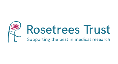 A logo featuring a styled RT containing a rose. Text reads: "Rosetrees Trust. Supporting the best in medical research"