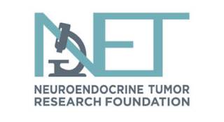 Logo for Neuroendocrine Tumour Research Foundation. NET in cyan, with microscope wrapped through the N 