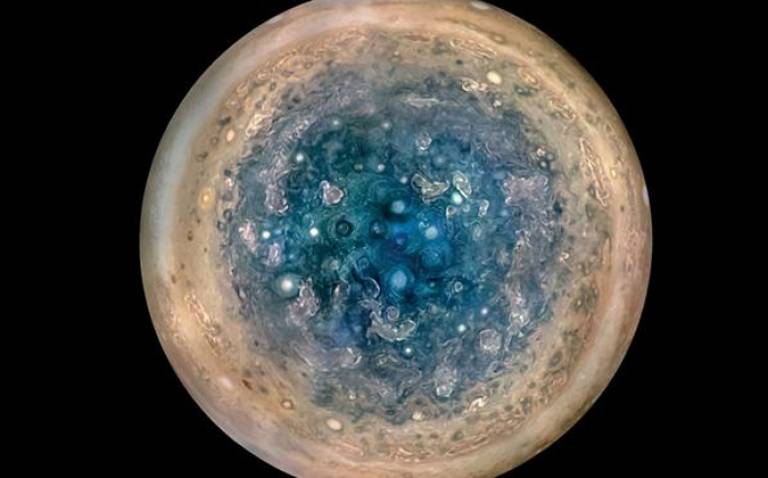 Jupiter’s south pole, as seen by NASA’s Juno spacecraft from an altitude of 32,000 miles (52,000 kilometers) (credit: NASA/JPL-Caltech/SwRI/MSSS/Betsy Asher Hall/Gervasio Robles)